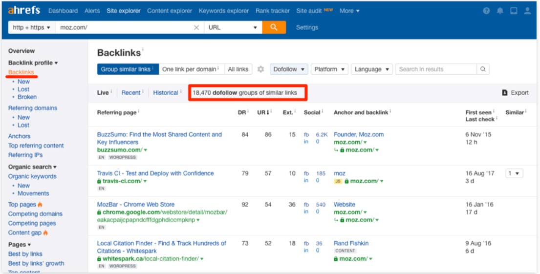 Check website backlinks