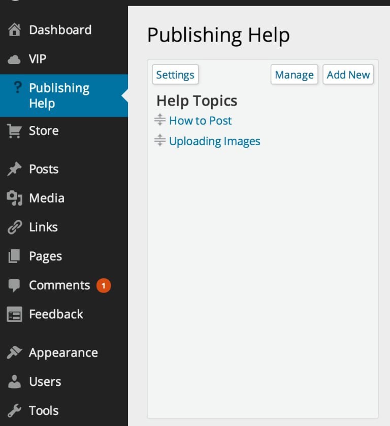 WordPress backend